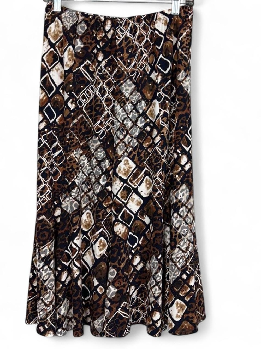 Alfred Dunner brown & black print midi skirt with sequins and elastic waistband